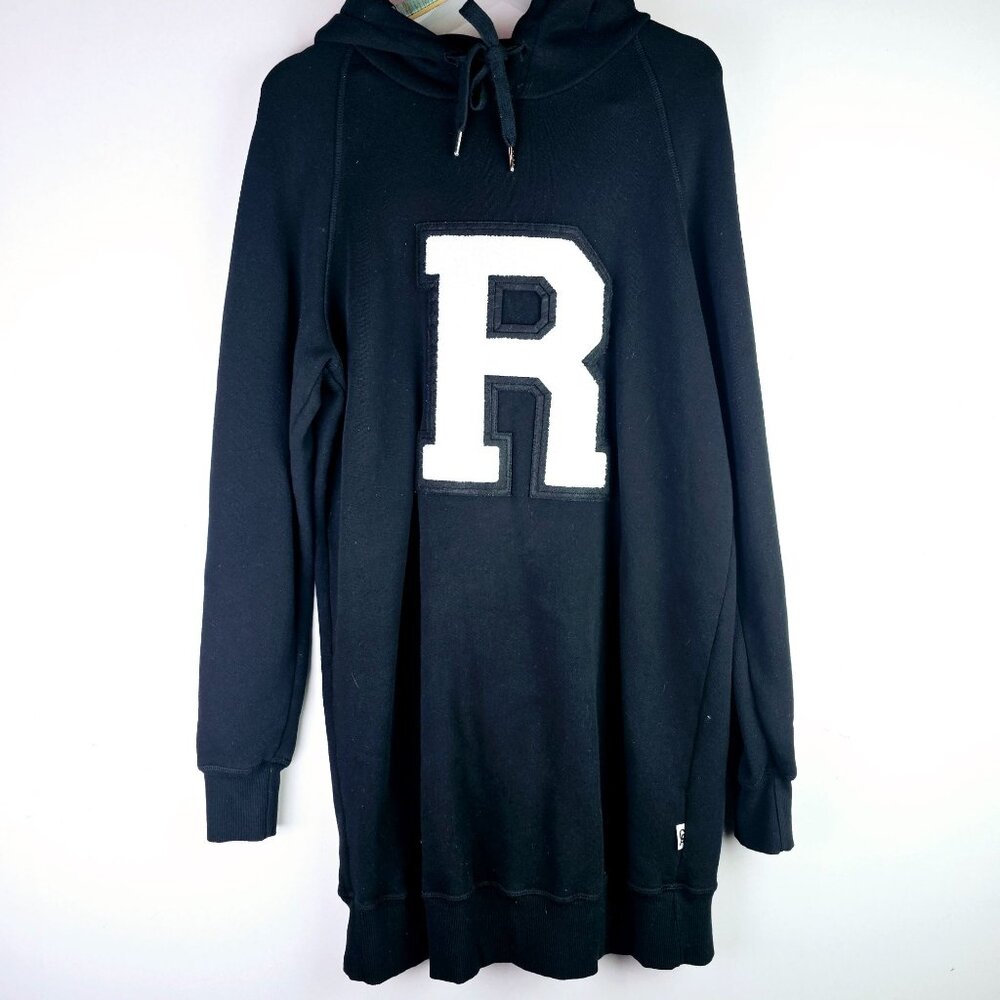 Good American Chenille Monogram R Oversized Black Good Hoodie Dress, XL/2XL